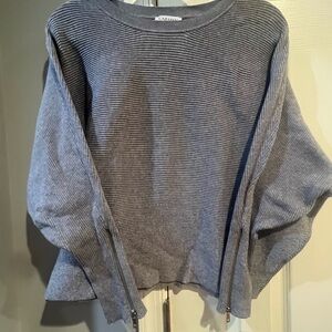 Carmen Marc Valvo Heather Gray Sweater with Zipper Accents